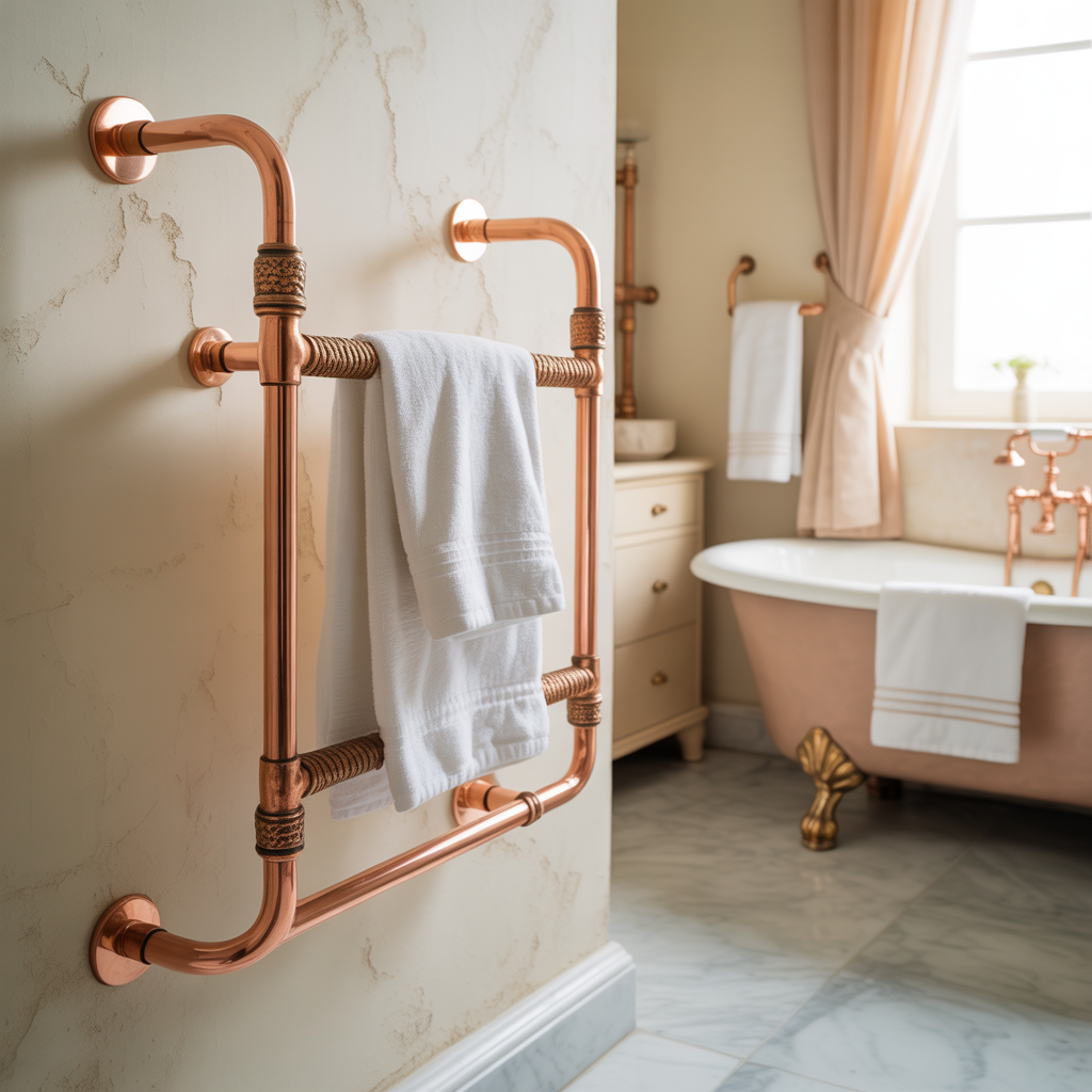 Copper pipe rope towel rack bathroom wall