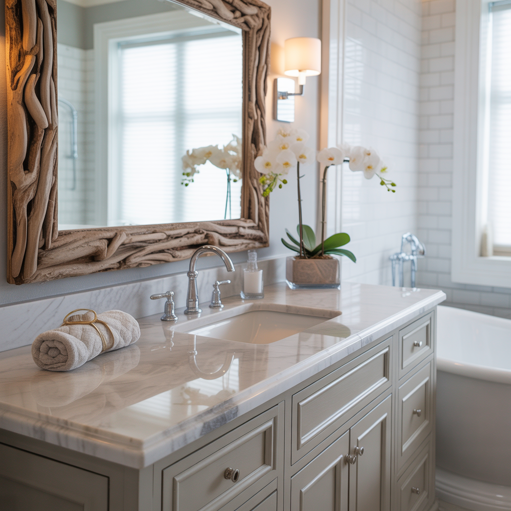 Driftwood framed mirror bathroom vanity