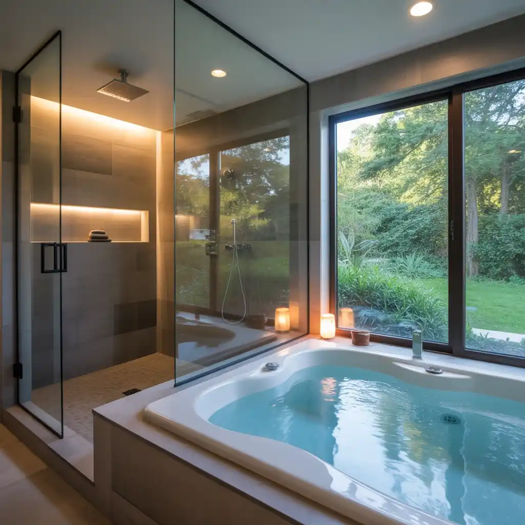 Jetted garden tub walk-in shower spa bathroom