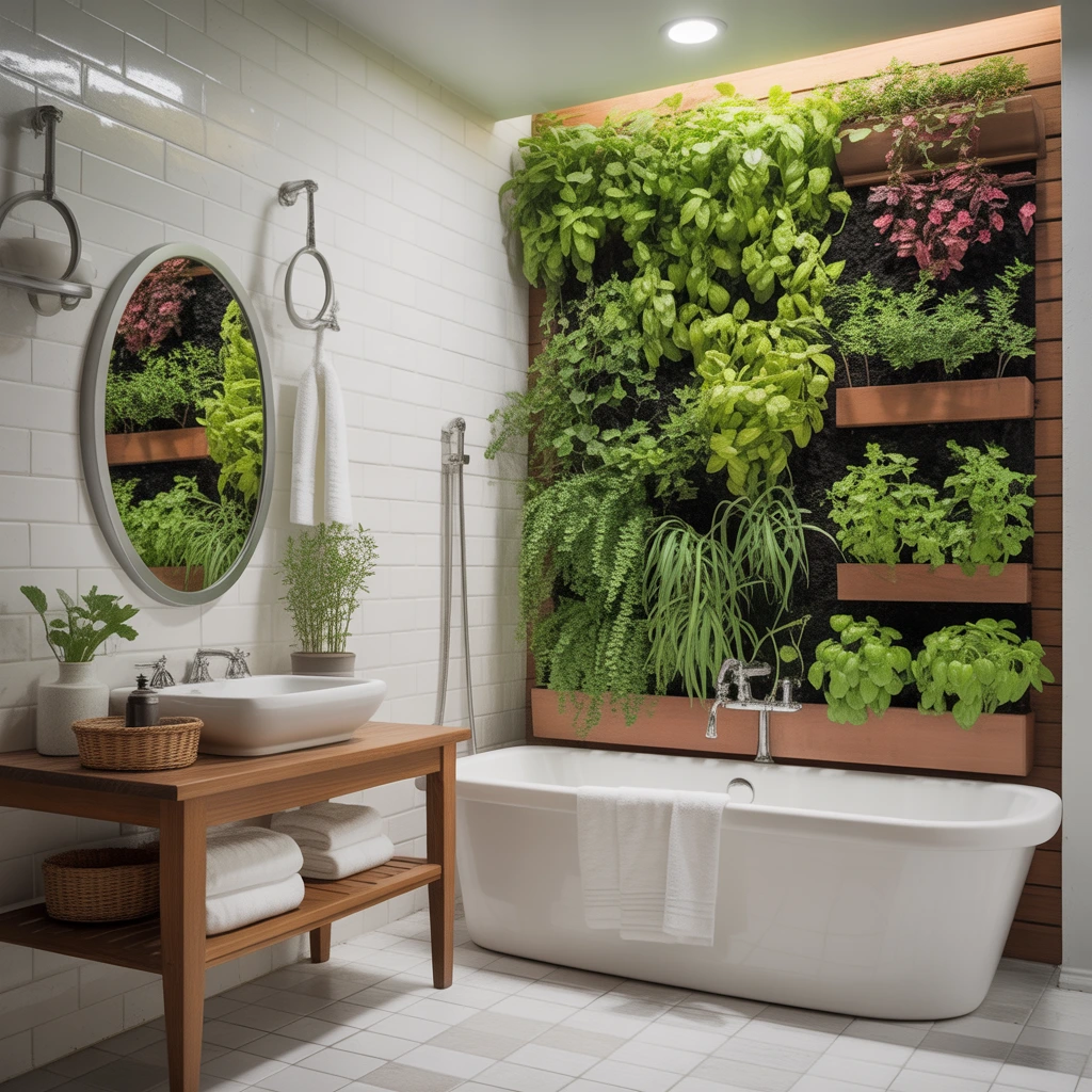 Living wall herb garden vertical bathroom planting