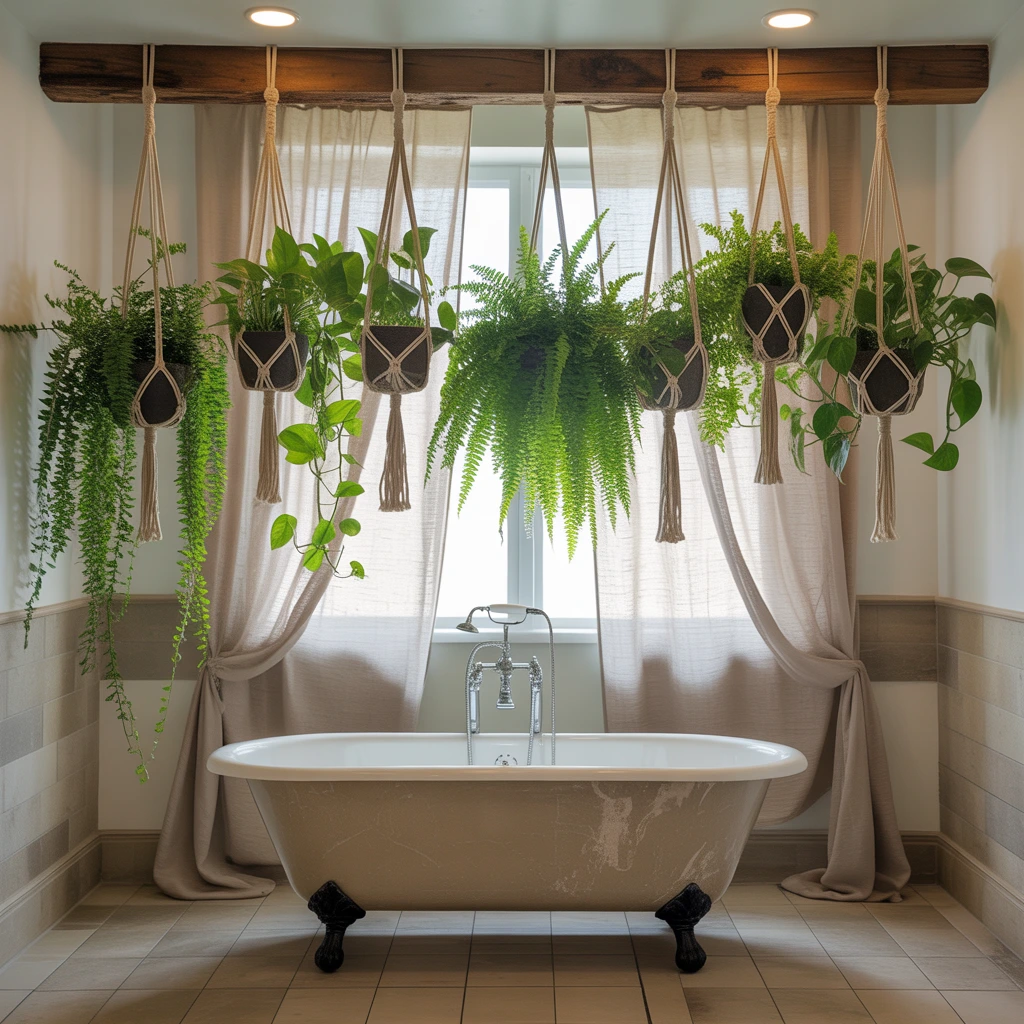 Macrame hanging planters trailing bathroom plants