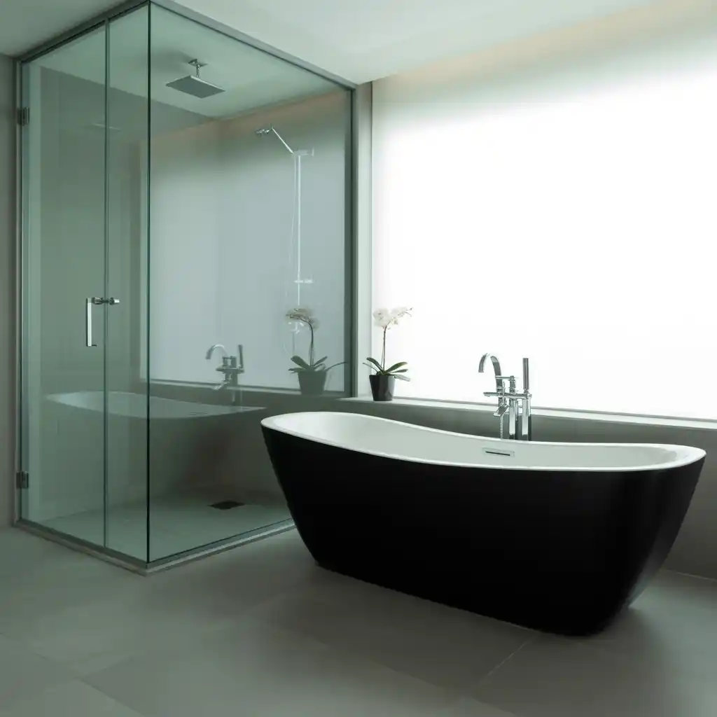 Freestanding Tub With Shower : Modern black freestanding tub glass shower enclosure
