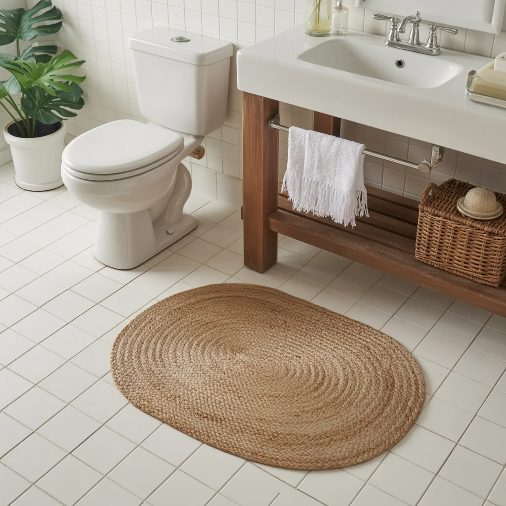 Natural fiber jute bathroom rug organic texture