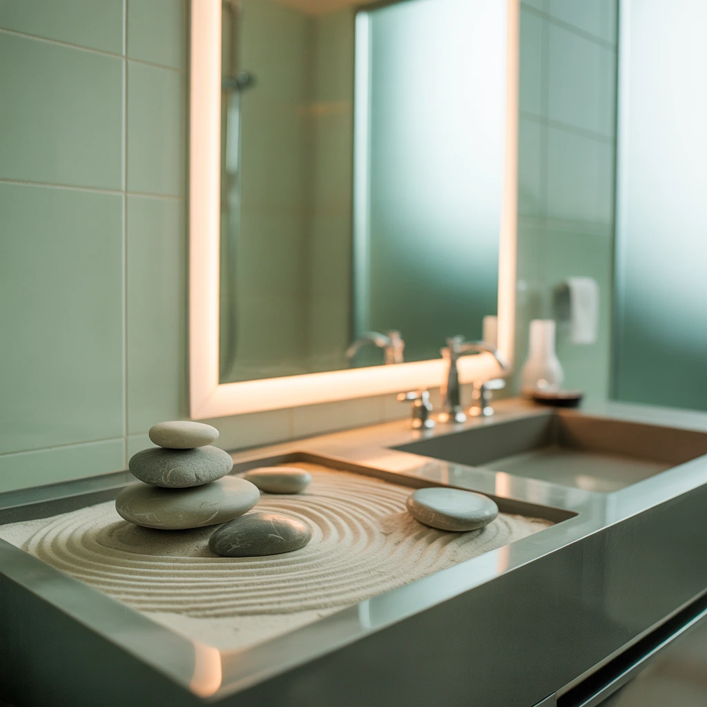Zen garden vanity tray sand stones bathroom