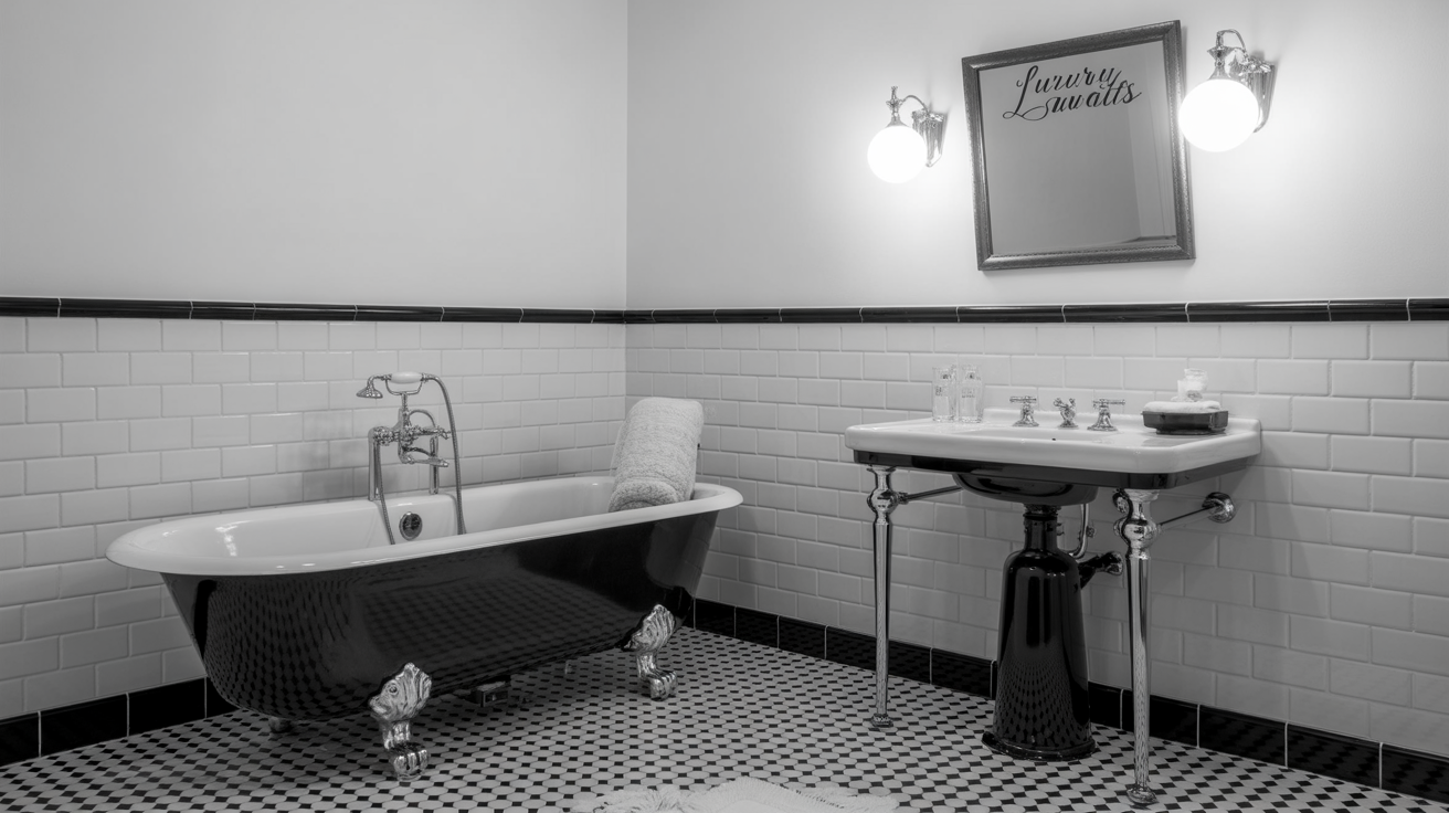 black and white retro bathroom