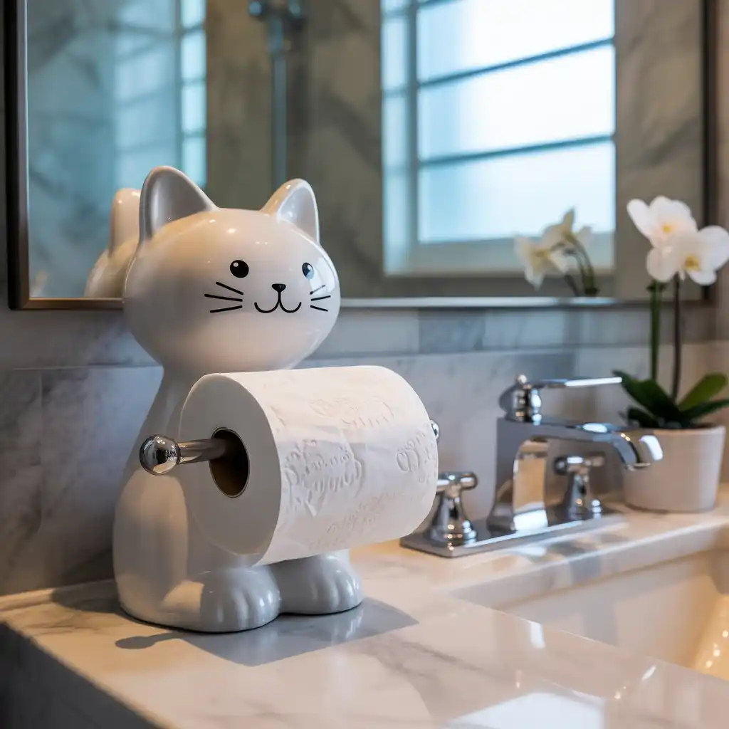 Cat shaped toilet paper holder kawaii bathroom