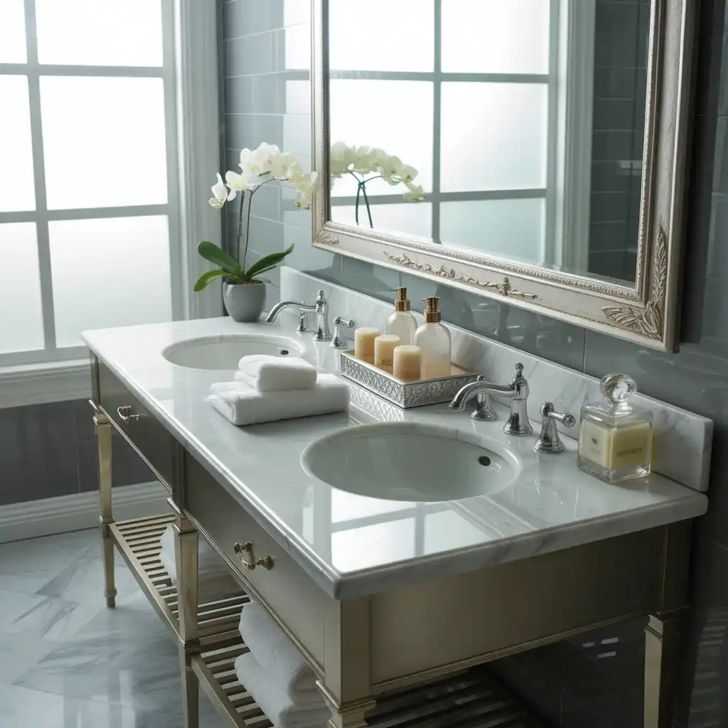 Central marble tray double vanity shared bathroom items