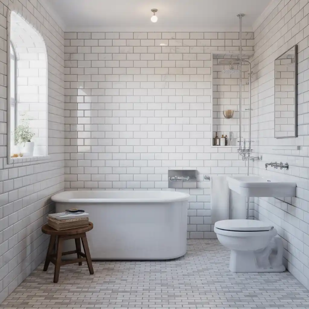 Classic white carrara marble subway bathroom tiles