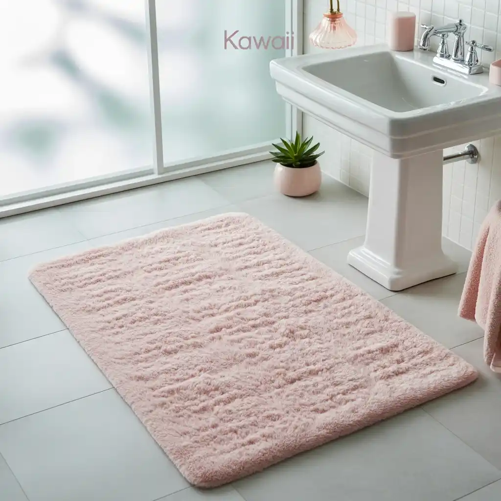 Fluffy pink bathroom rug set kawaii decor