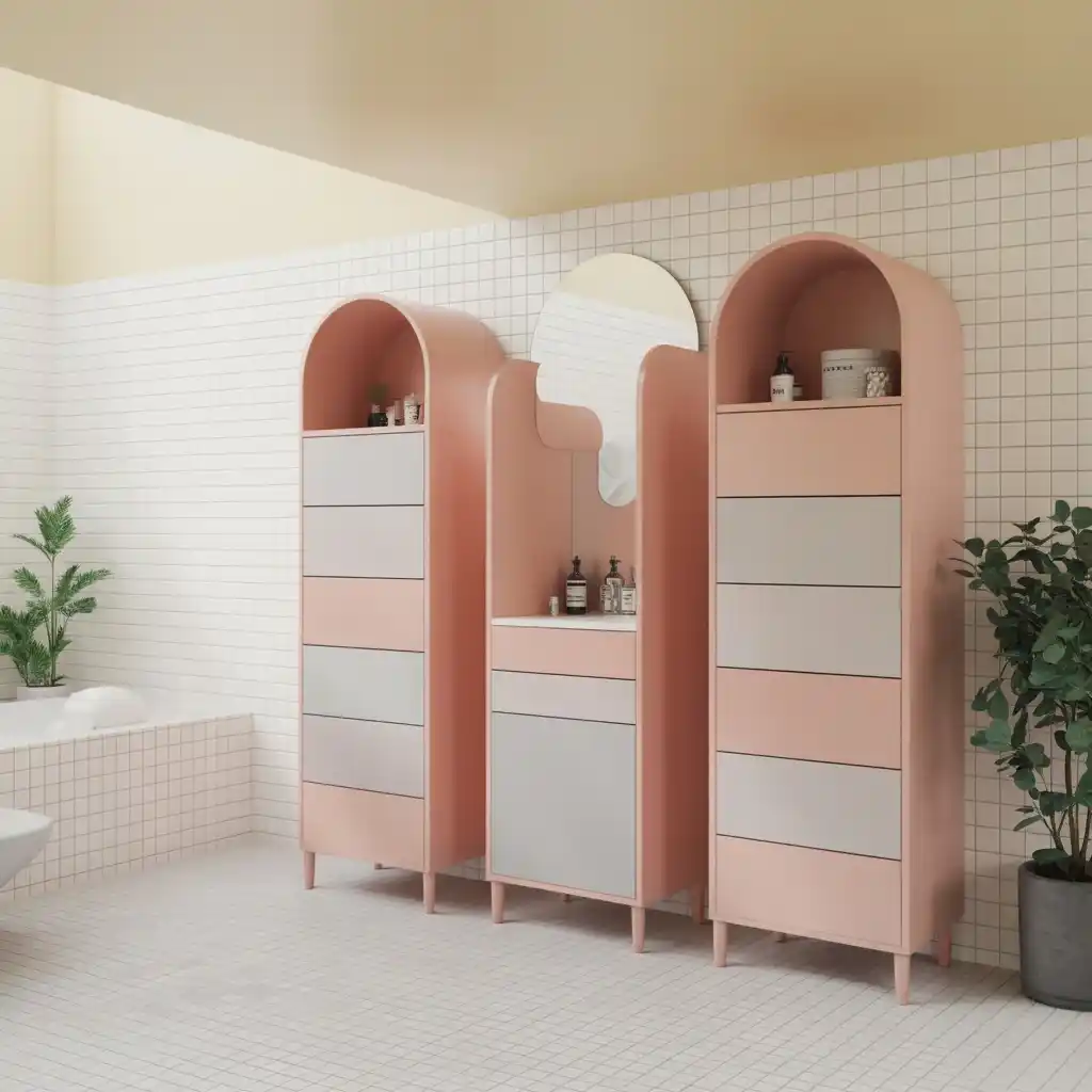 Geometric pastel storage towers kawaii bathroom