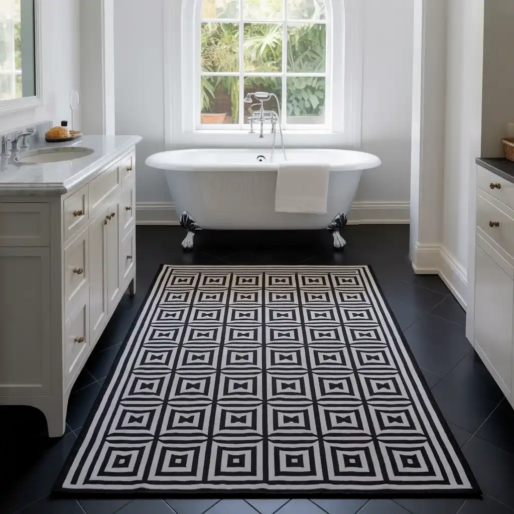 Geometric pattern rugs black lino bathroom