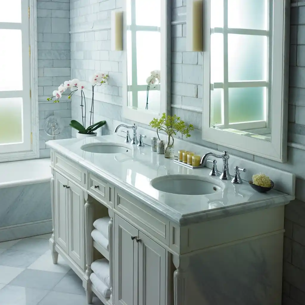 Marble stone accessories luxury double vanity elegant bathroom