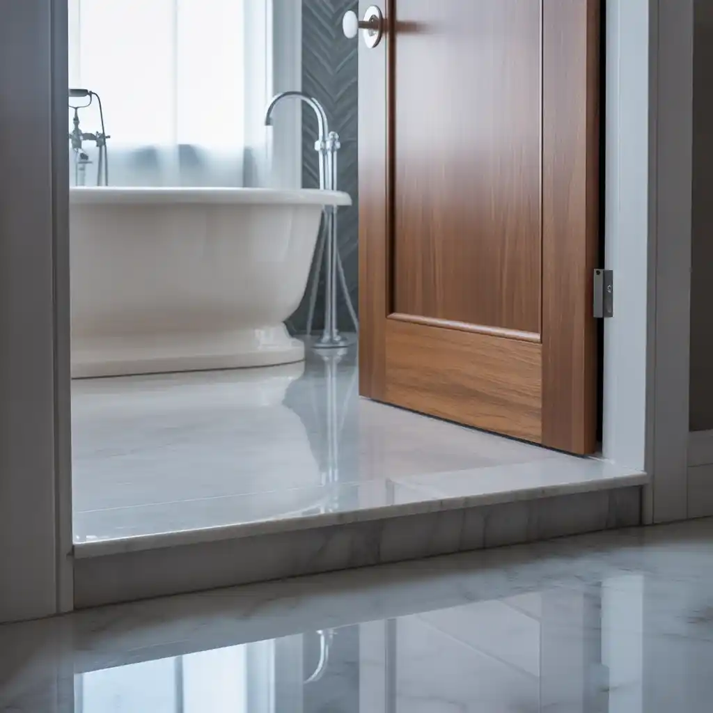 Marble threshold transition bathroom door details