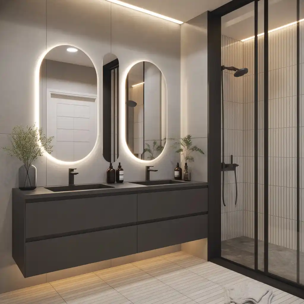 Matte black floating vanity LED lighting