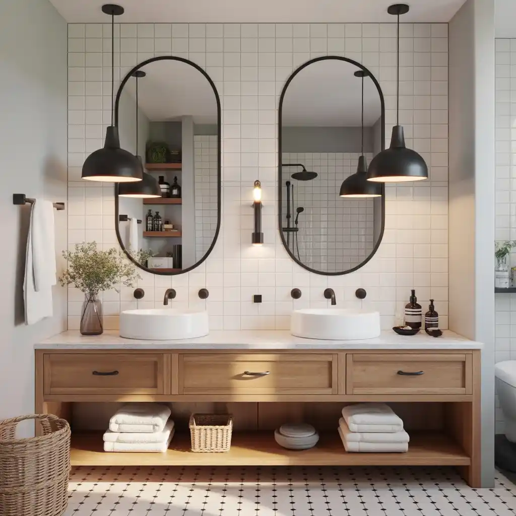 Matte black pendant lights bathroom vanity