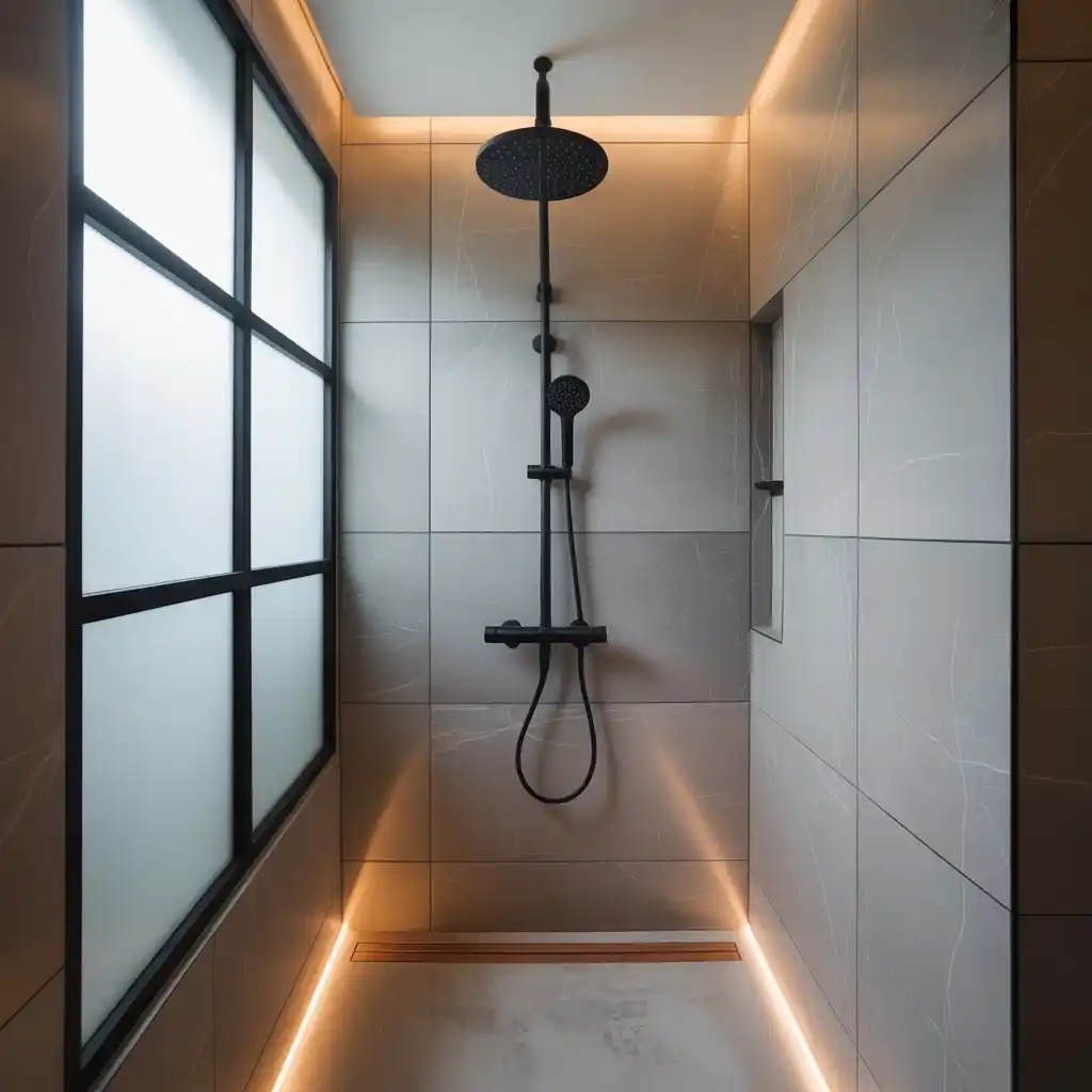 Matte black rainfall shower system
