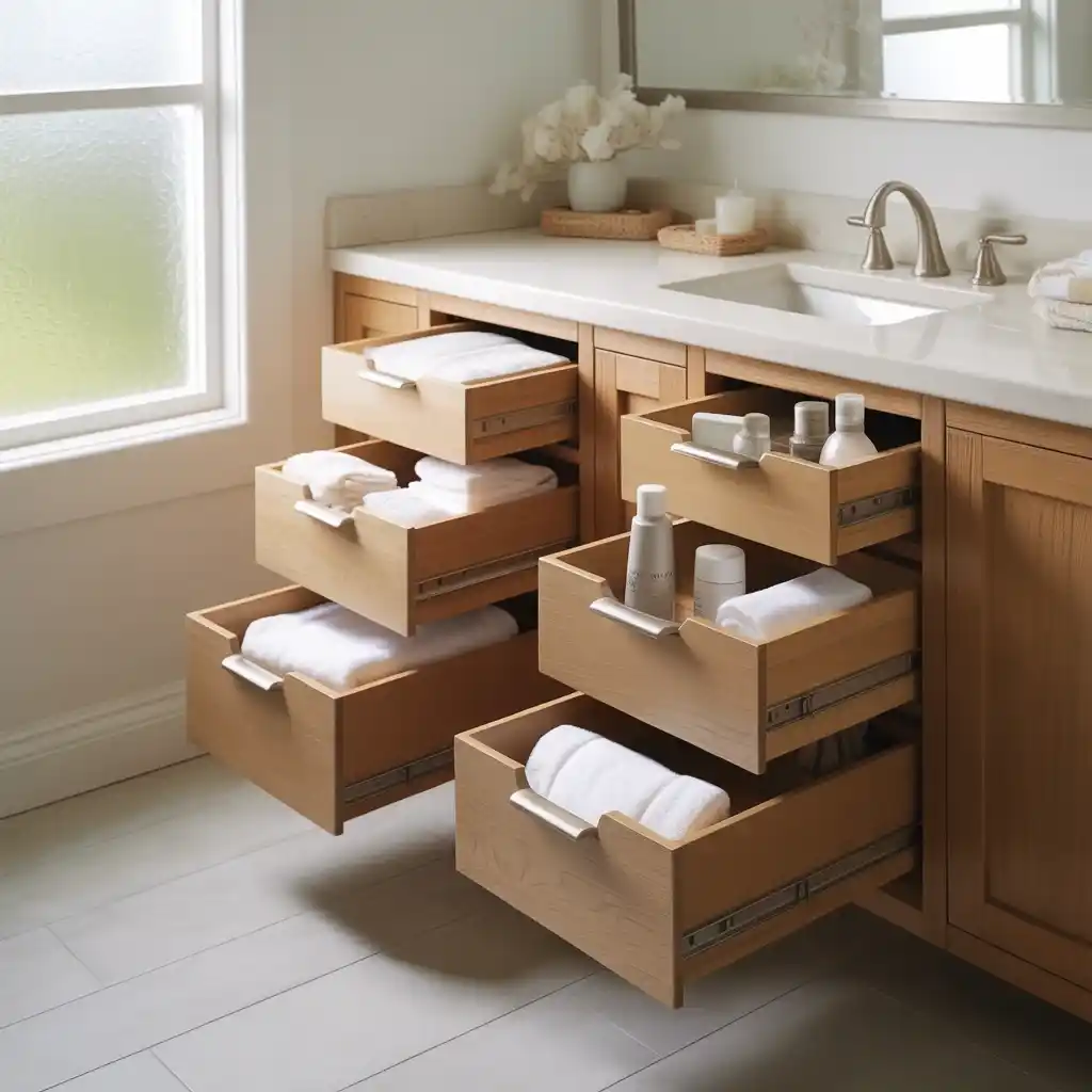 Stackable drawer units bathroom cabinet organization