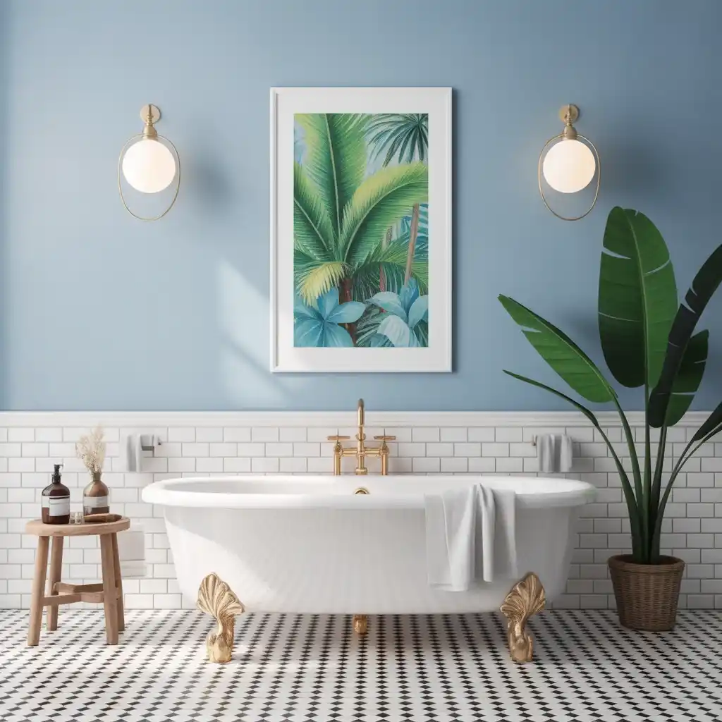 Tropical bright artwork collection powder blue bathroom wal