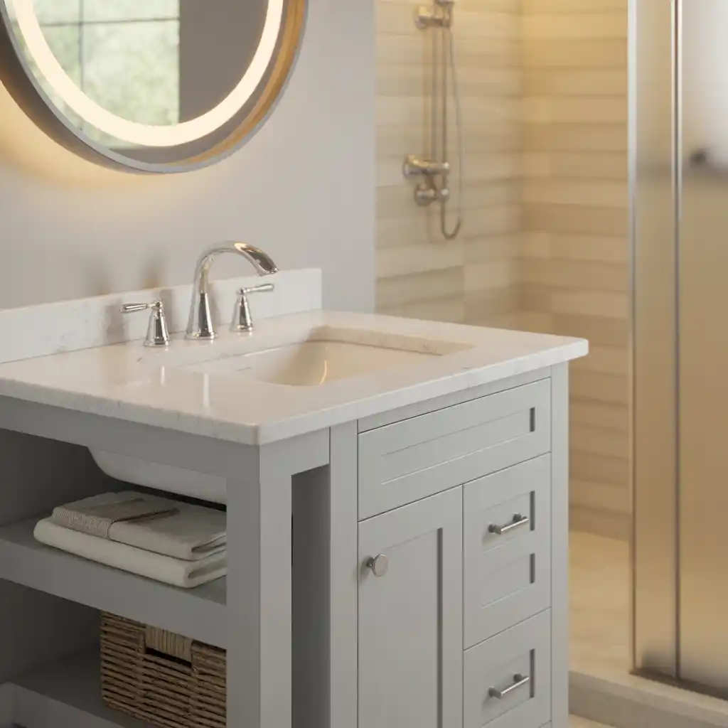 Under sink pedestal storage bathroom vanity organizer