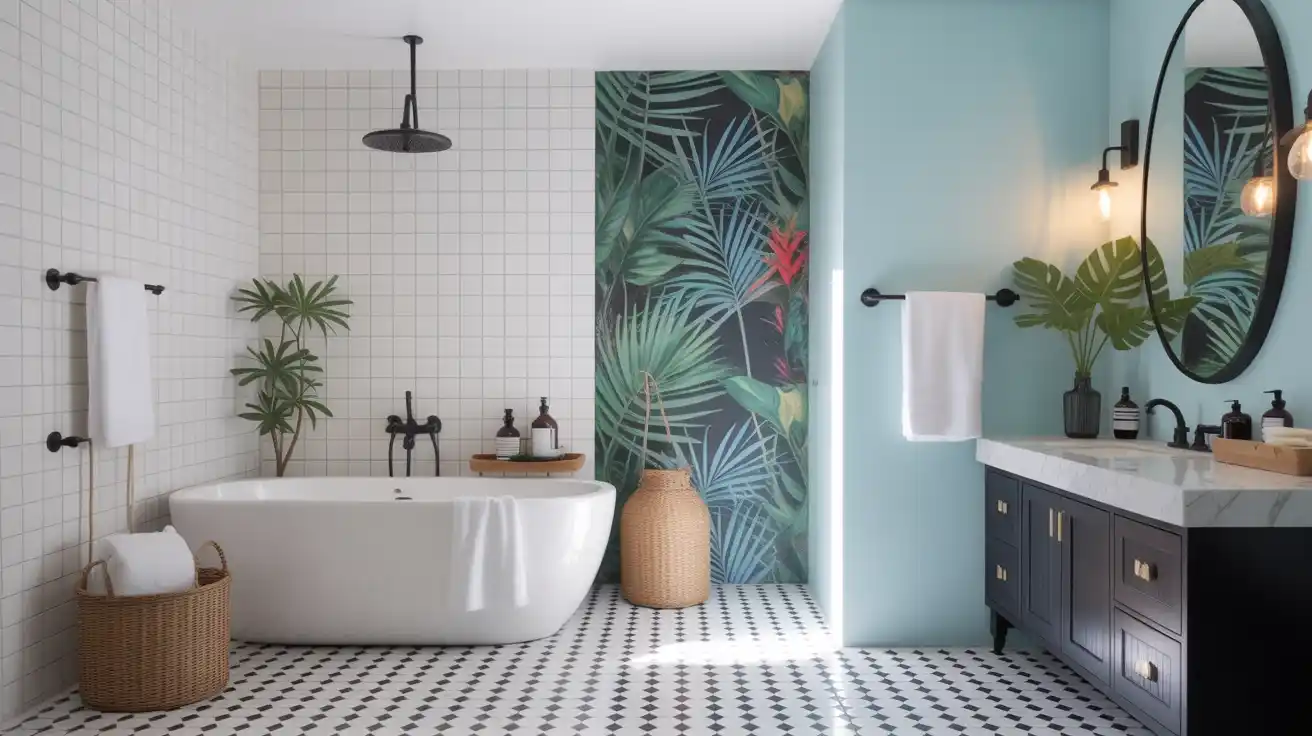 Powder Blue + Black + Tropical Brights Bathroom Decor Ideas That Will Transform Your Space
