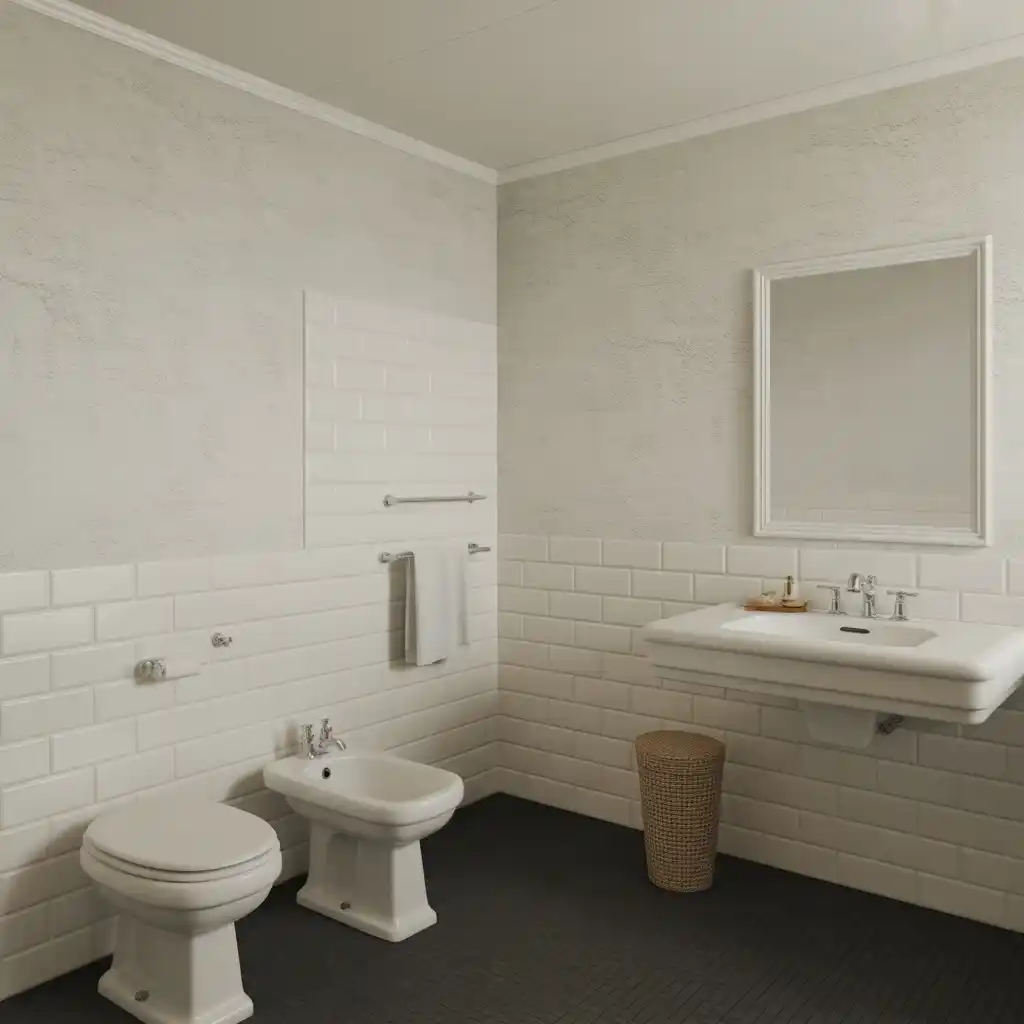 Textured walls black lino flooring bathroom