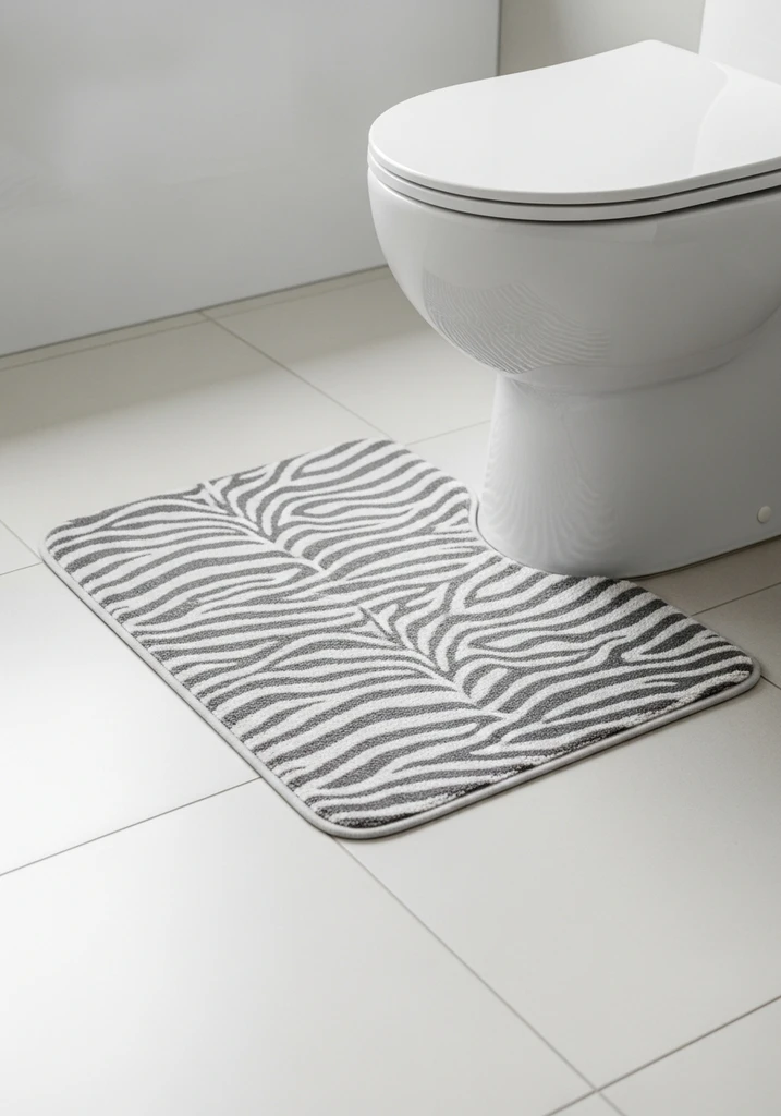 Bathroom with subtle zebra print bathmat