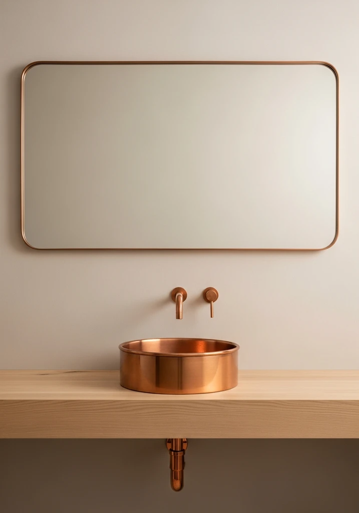 Vanity with copper faucet and matching basin