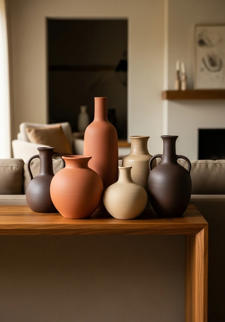 Earthenware vases in terracotta and brown tones