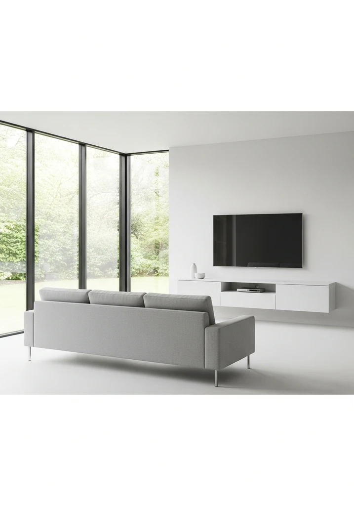 Contemporary living room with floating entertainment center