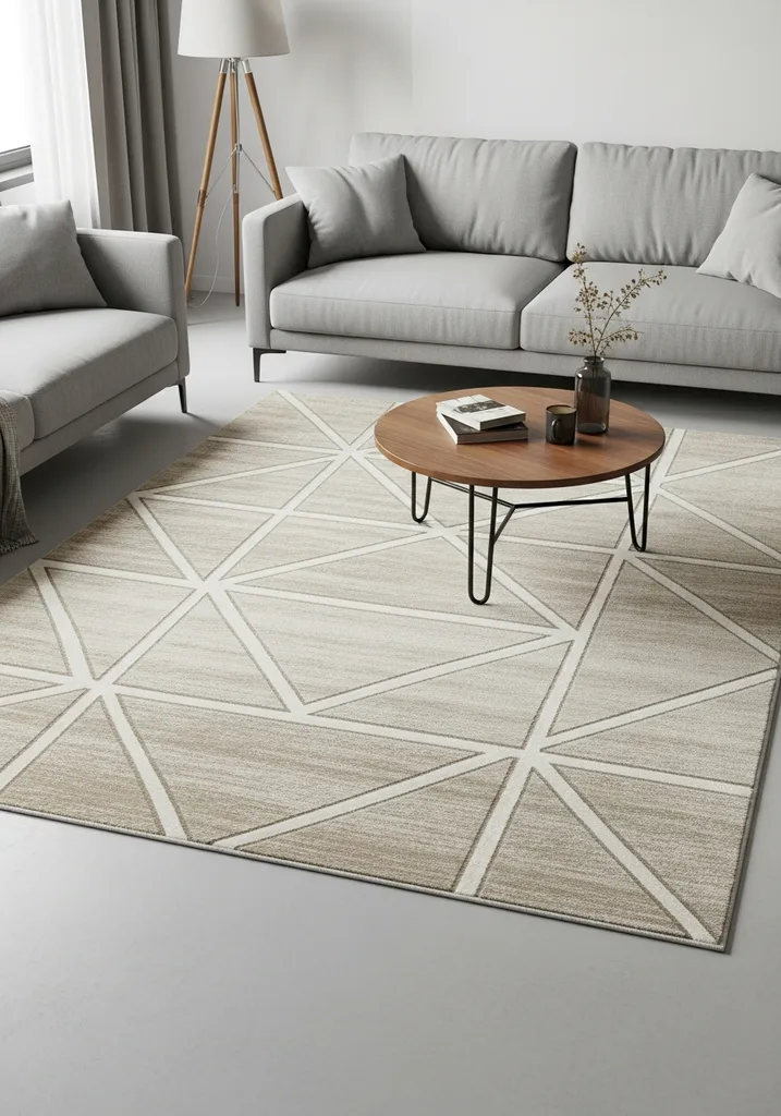Geometric patterned rug in beige and cream