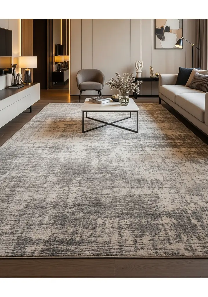 Large textured gray and beige area rug