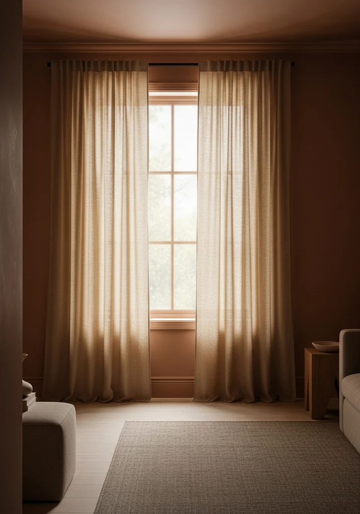 Sheer natural linen curtains in beige