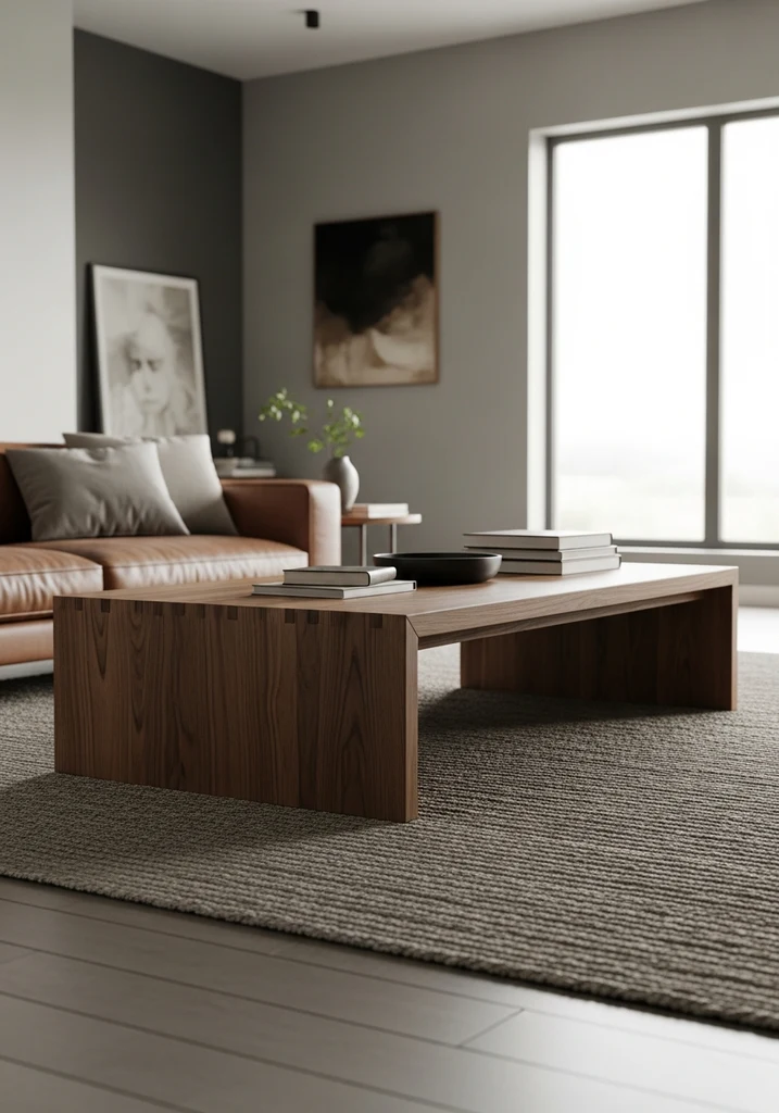 Rectangular dark solid wood coffee table