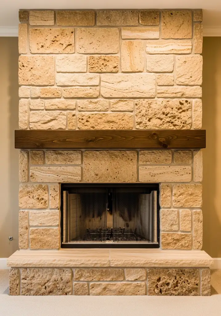 Fireplace with natural stone travertine surround