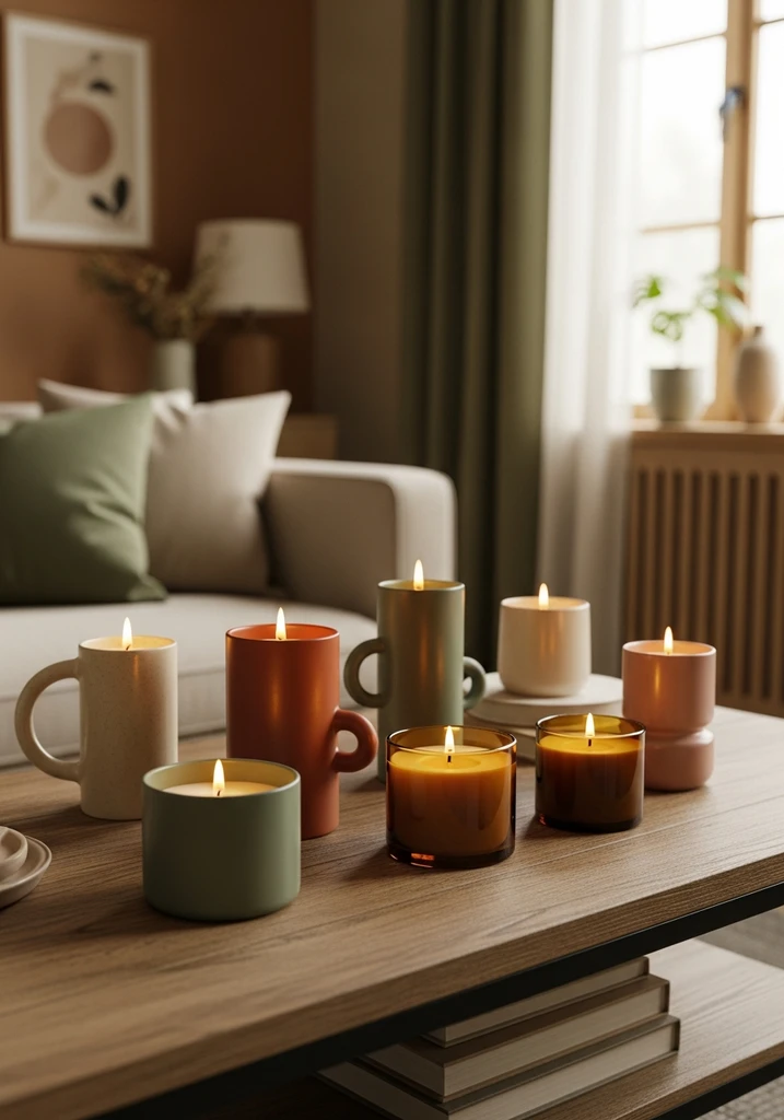 Subtly scented candles in ceramic holders