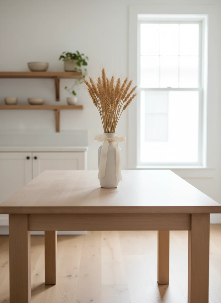 Minimalist dried wheat sheaf in a ceramic vase